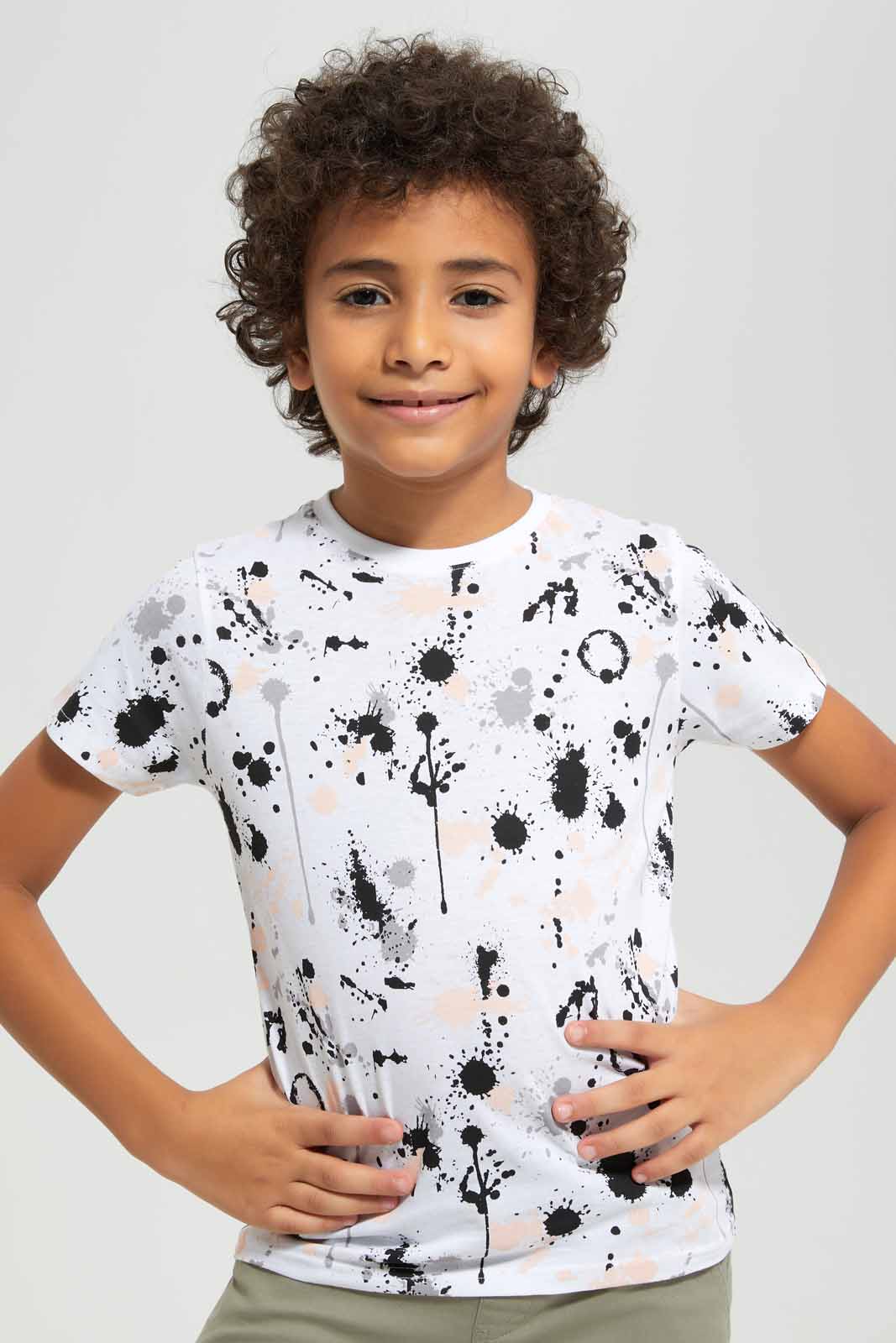 Redtag-White-Splat-All-Over-Print-T-shirt-BOY-T-Shirts,-Category:T-Shirts,-Colour:White,-Deals:New-In,-Filter:Boys-(2-to-8-Yrs),-New-In-BOY-APL,-Non-Sale,-Section:Boys-(0-to-14Yrs),-TBL,-W22A-Boys-2 to 8 Years