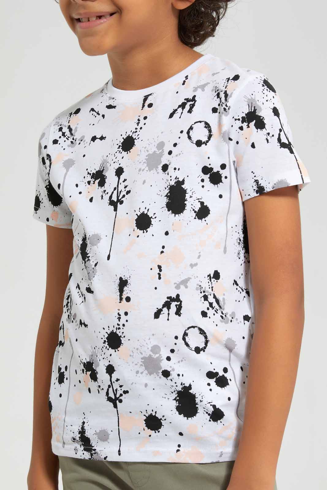 Redtag-White-Splat-All-Over-Print-T-shirt-BOY-T-Shirts,-Category:T-Shirts,-Colour:White,-Deals:New-In,-Filter:Boys-(2-to-8-Yrs),-New-In-BOY-APL,-Non-Sale,-Section:Boys-(0-to-14Yrs),-TBL,-W22A-Boys-2 to 8 Years