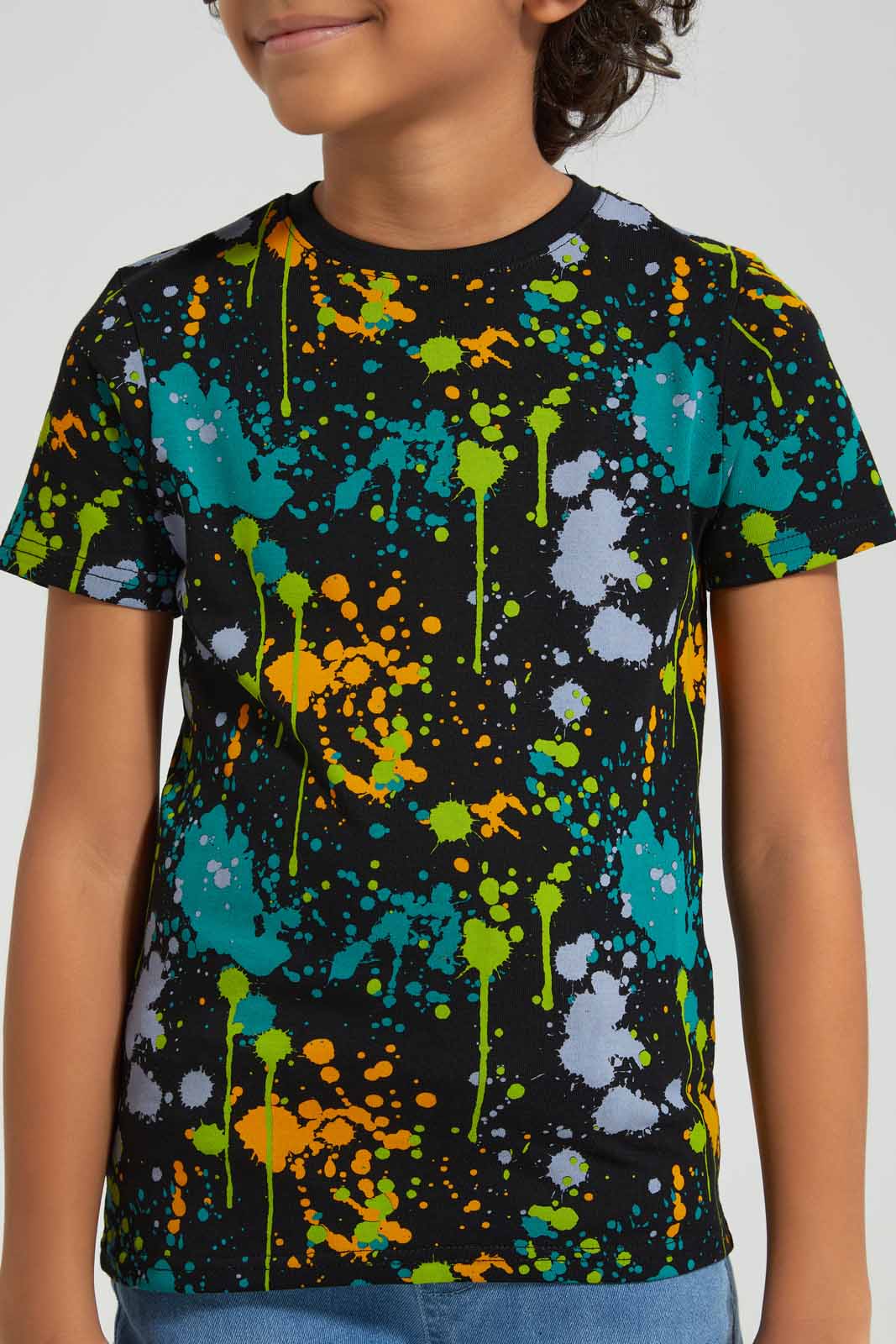 Redtag-Black-Splat-All-Over-Print-T-shirt-BOY-T-Shirts,-Category:T-Shirts,-Colour:Black,-Deals:New-In,-Filter:Boys-(2-to-8-Yrs),-New-In-BOY-APL,-Non-Sale,-Section:Boys-(0-to-14Yrs),-TBL,-W22A-Boys-2 to 8 Years