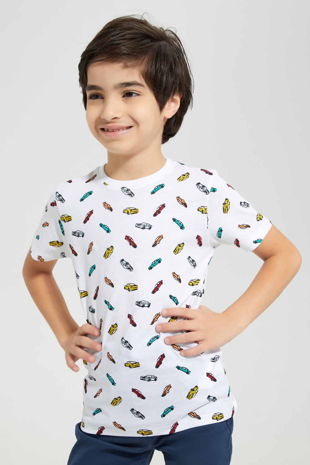 Redtag-White-Car-All-Over-Print-T-shirt-BOY-T-Shirts,-Category:T-Shirts,-Colour:White,-Deals:New-In,-Filter:Boys-(2-to-8-Yrs),-New-In-BOY-APL,-Non-Sale,-Section:Boys-(0-to-14Yrs),-TBL,-W22A-Boys-2 to 8 Years