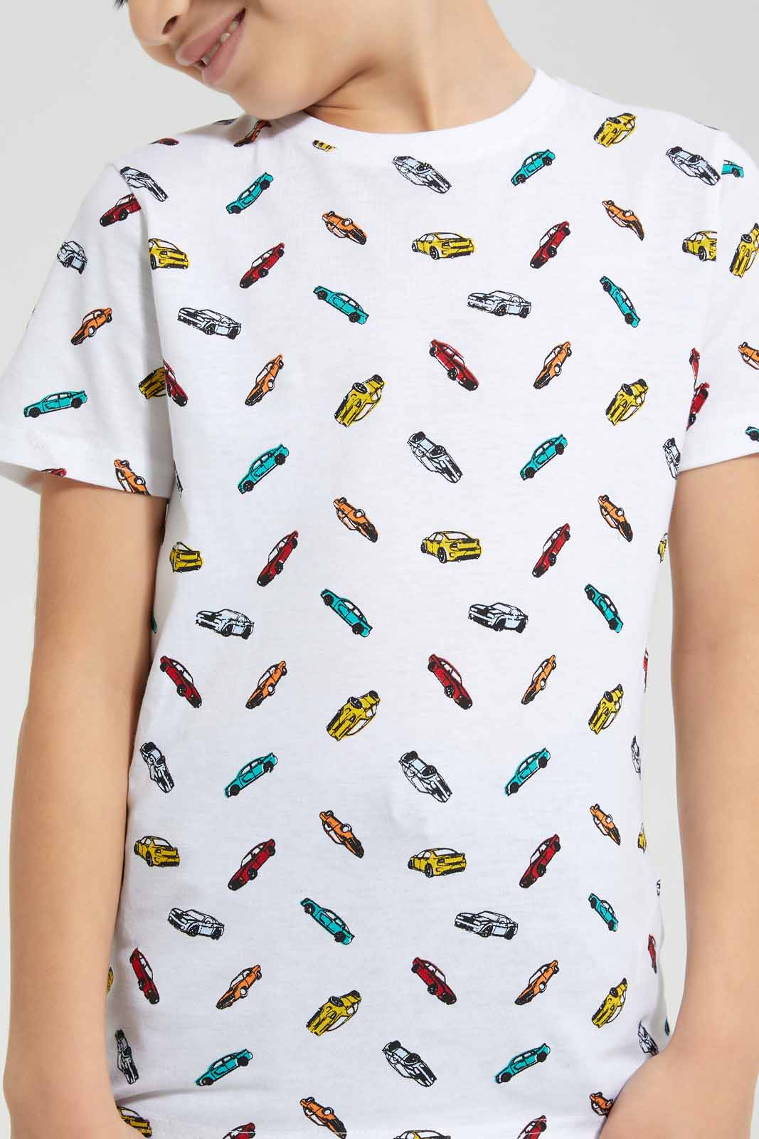 Redtag-White-Car-All-Over-Print-T-shirt-BOY-T-Shirts,-Category:T-Shirts,-Colour:White,-Deals:New-In,-Filter:Boys-(2-to-8-Yrs),-New-In-BOY-APL,-Non-Sale,-Section:Boys-(0-to-14Yrs),-TBL,-W22A-Boys-2 to 8 Years
