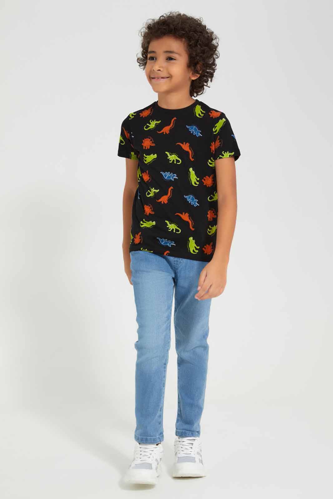 Redtag-Black-Dino-All-Over-Print-T-shirt-BOY-T-Shirts,-Category:T-Shirts,-Colour:Black,-Deals:New-In,-Filter:Boys-(2-to-8-Yrs),-New-In-BOY-APL,-Non-Sale,-Section:Boys-(0-to-14Yrs),-TBL,-W22A-Boys-2 to 8 Years