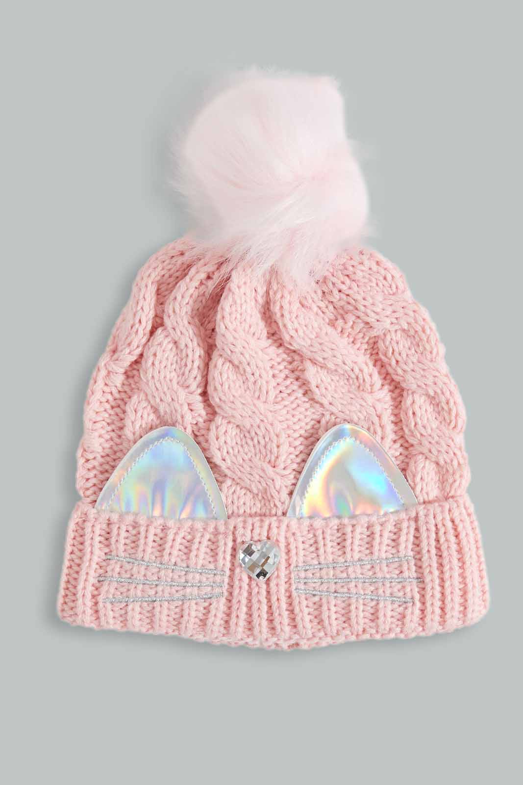 Redtag-Pink-Knitted-Cap-With-Gloves-Category:Knitted-Accessories,-Colour:Pink,-Filter:Girls-Accessories,-GIR-Knitted-Accessories,-New-In,-New-In-GIR-ACC,-Non-Sale,-Section:Girls-(0-to-14Yrs),-W22A-Girls-