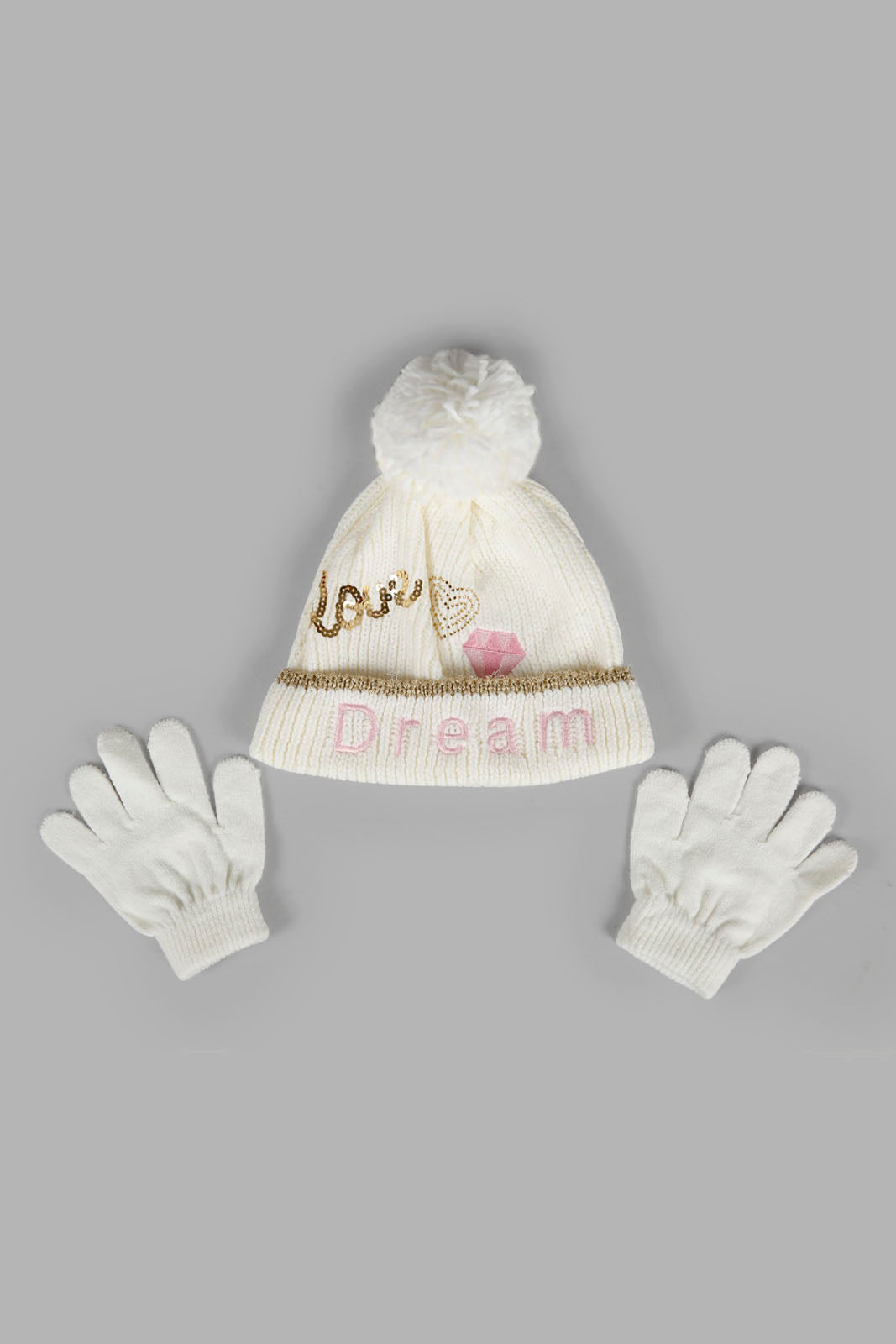 Redtag-White-Knitted-Cap-With-Gloves-Category:Knitted-Accessories,-Colour:White,-Filter:Girls-Accessories,-GIR-Knitted-Accessories,-New-In,-New-In-GIR-ACC,-Non-Sale,-Section:Girls-(0-to-14Yrs),-W22A-Girls-
