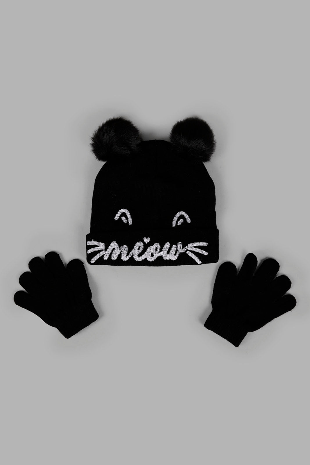 Redtag-Black-Knitted-Cap-With-Gloves-Category:Knitted-Accessories,-Colour:Black,-Filter:Girls-Accessories,-GIR-Knitted-Accessories,-New-In,-New-In-GIR-ACC,-Non-Sale,-Section:Girls-(0-to-14Yrs),-W22A-Girls-