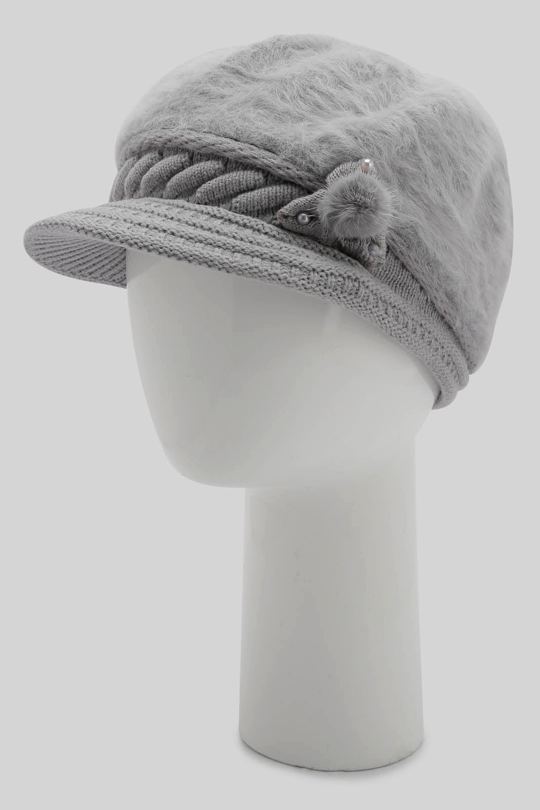 Redtag-Grey-Embelished-Knitted-Cap-Category:Knitted-Accessories,-Colour:Grey,-Filter:Women's-Accessories,-New-In,-New-In-Women-ACC,-Non-Sale,-Section:Women,-W22B,-Women-Knitted-Accessories-Women-