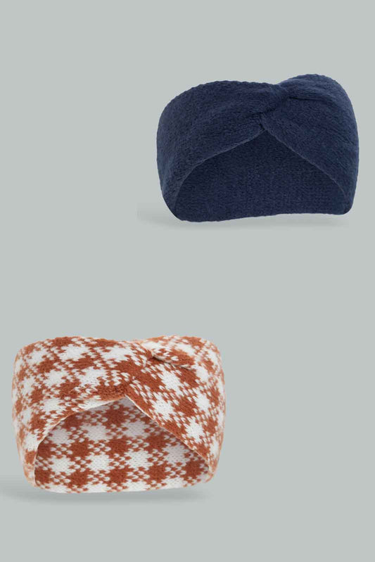 Redtag-Navy-&-Brown-Embellished-Knitted-Heardwarmer-Category:Knitted-Accessories,-Colour:Assorted,-Dept:Ladieswear,-Filter:Women's-Accessories,-New-In,-New-In-Women-ACC,-Non-Sale,-Section:Women,-W22B,-Women-Knitted-Accessories-Women-