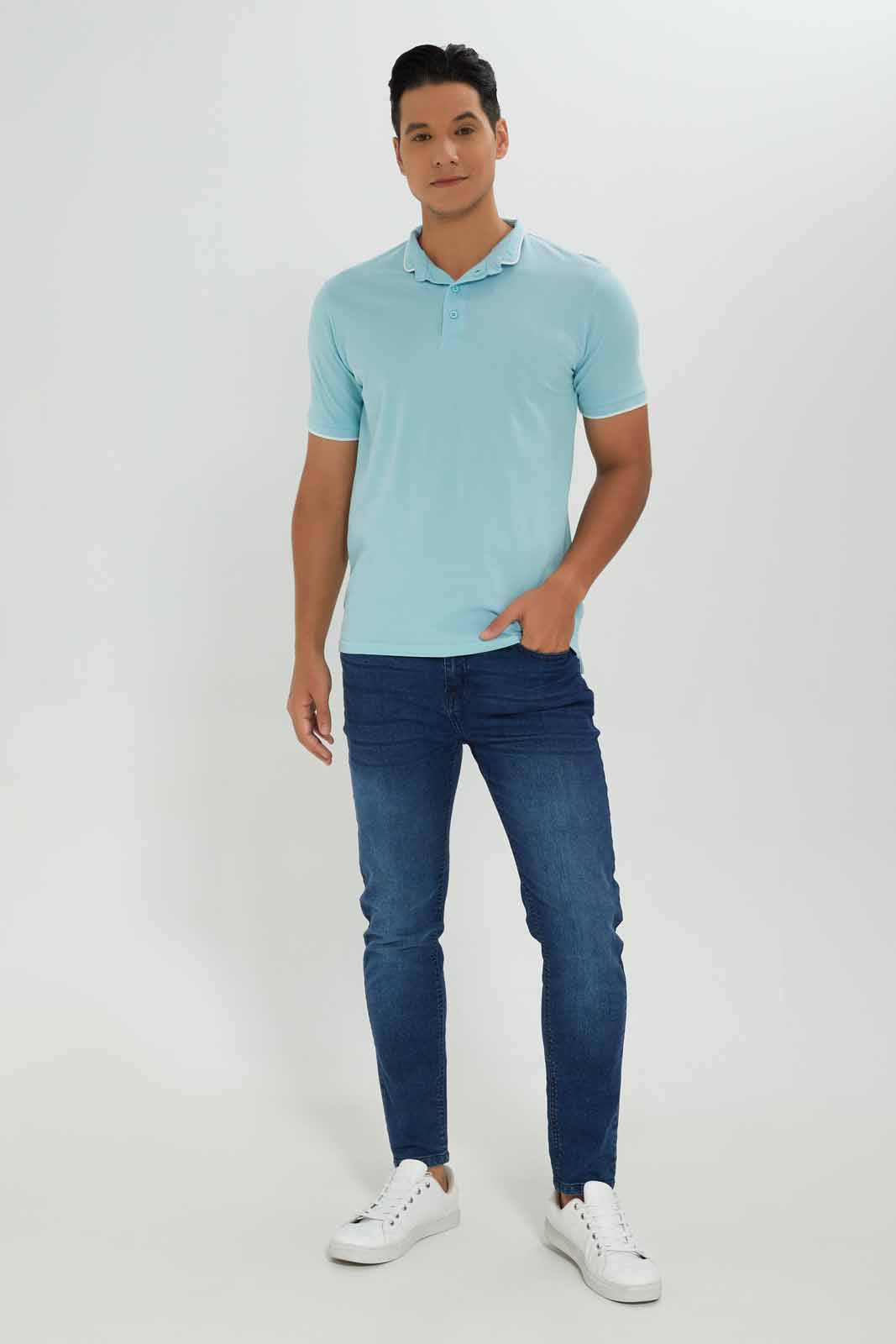 Redtag-Standup-Collar-Polo-Category:Polo-T-Shirts,-Colour:Blue,-Deals:New-In,-Dept:Menswear,-Filter:Men's-Clothing,-Men-Polo-T-Shirts,-New-In-Men-APL,-Non-Sale,-Section:Men,-TBL,-W22O-Men's-