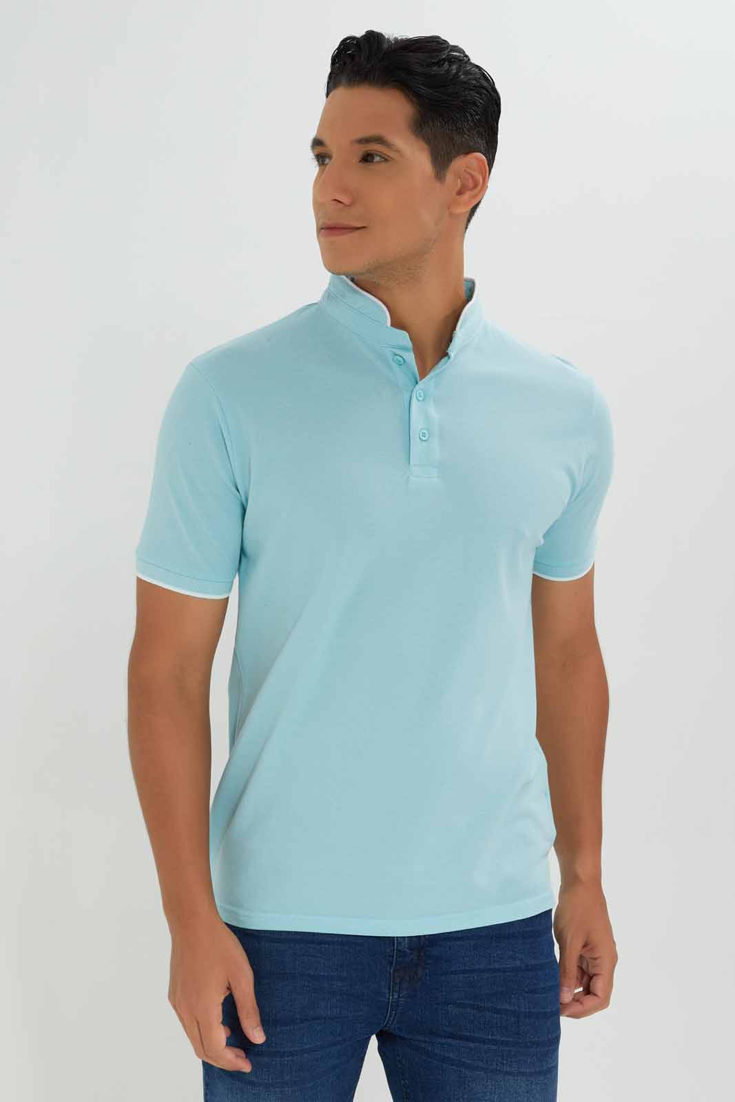 Redtag-Standup-Collar-Polo-Category:Polo-T-Shirts,-Colour:Blue,-Deals:New-In,-Dept:Menswear,-Filter:Men's-Clothing,-Men-Polo-T-Shirts,-New-In-Men-APL,-Non-Sale,-Section:Men,-TBL,-W22O-Men's-