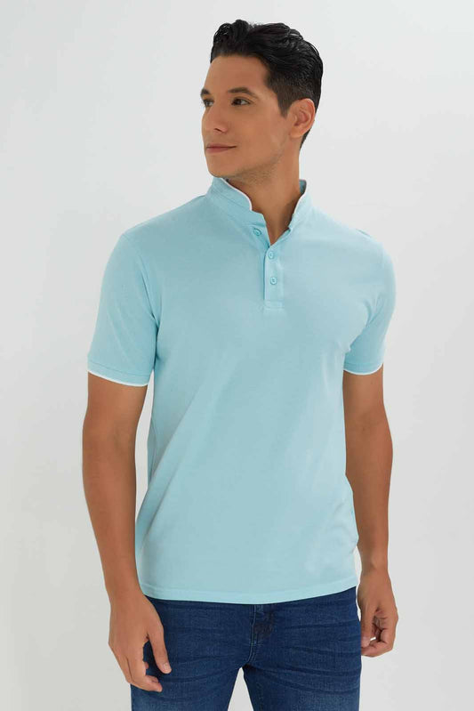 Redtag-Standup-Collar-Polo-Category:Polo-T-Shirts,-Colour:Blue,-Deals:New-In,-Dept:Menswear,-Filter:Men's-Clothing,-Men-Polo-T-Shirts,-New-In-Men-APL,-Non-Sale,-Section:Men,-TBL,-W22O-Men's-
