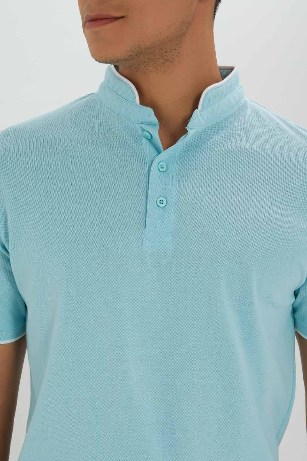 Redtag-Standup-Collar-Polo-Category:Polo-T-Shirts,-Colour:Blue,-Deals:New-In,-Dept:Menswear,-Filter:Men's-Clothing,-Men-Polo-T-Shirts,-New-In-Men-APL,-Non-Sale,-Section:Men,-TBL,-W22O-Men's-