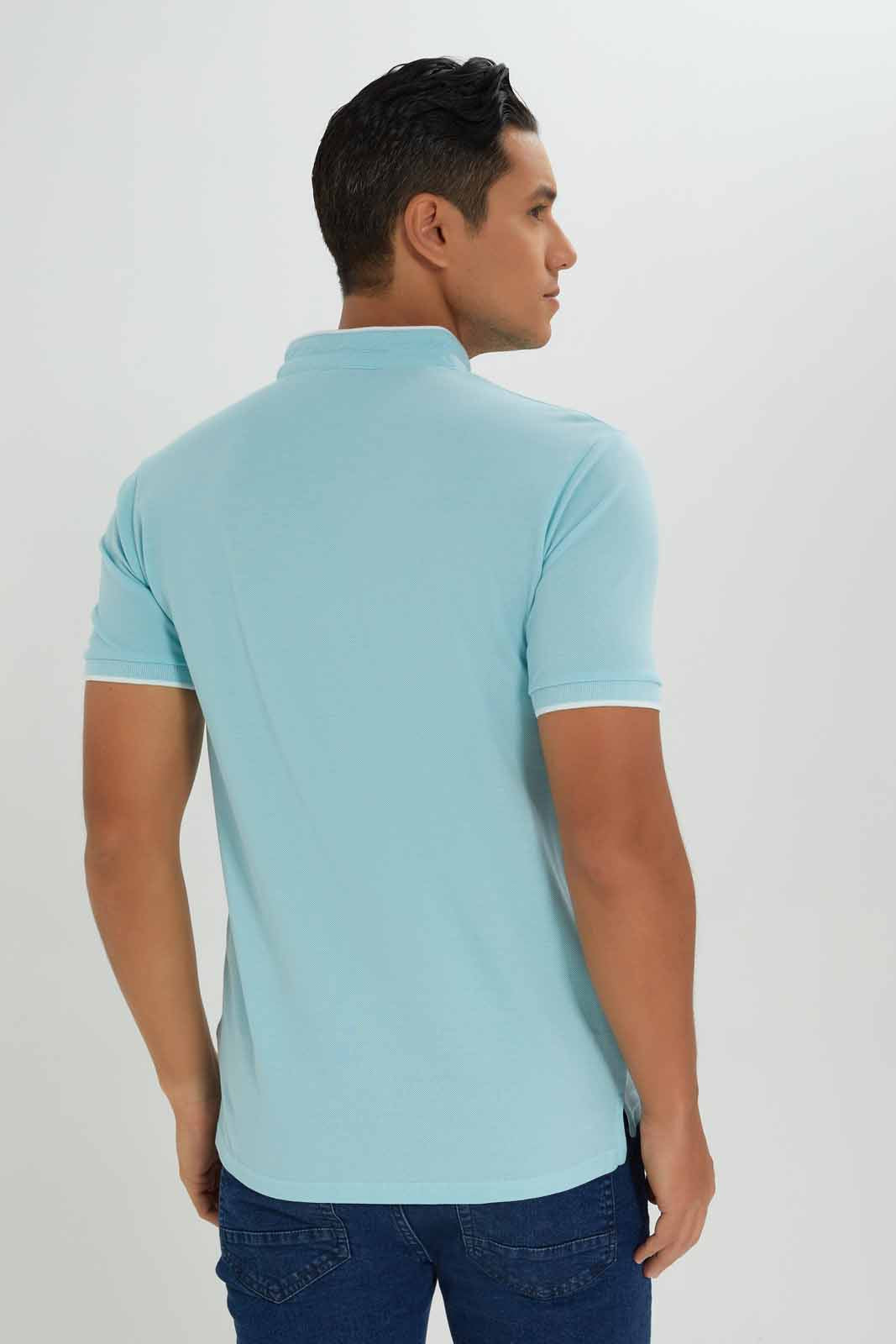 Redtag-Standup-Collar-Polo-Category:Polo-T-Shirts,-Colour:Blue,-Deals:New-In,-Dept:Menswear,-Filter:Men's-Clothing,-Men-Polo-T-Shirts,-New-In-Men-APL,-Non-Sale,-Section:Men,-TBL,-W22O-Men's-