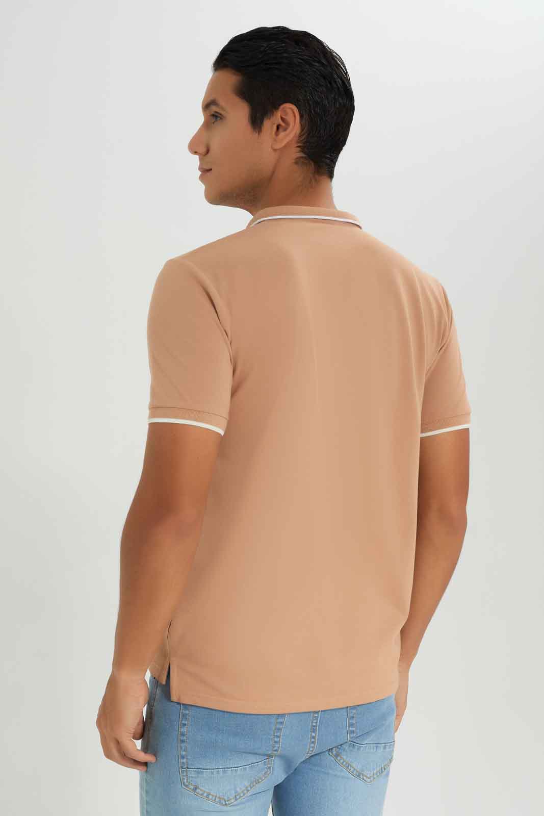 Redtag-Standup-Collar-Polo-Category:Polo-T-Shirts,-Colour:Beige,-Deals:New-In,-Dept:Menswear,-Filter:Men's-Clothing,-Men-Polo-T-Shirts,-New-In-Men-APL,-Non-Sale,-Section:Men,-TBL,-W22O-Men's-