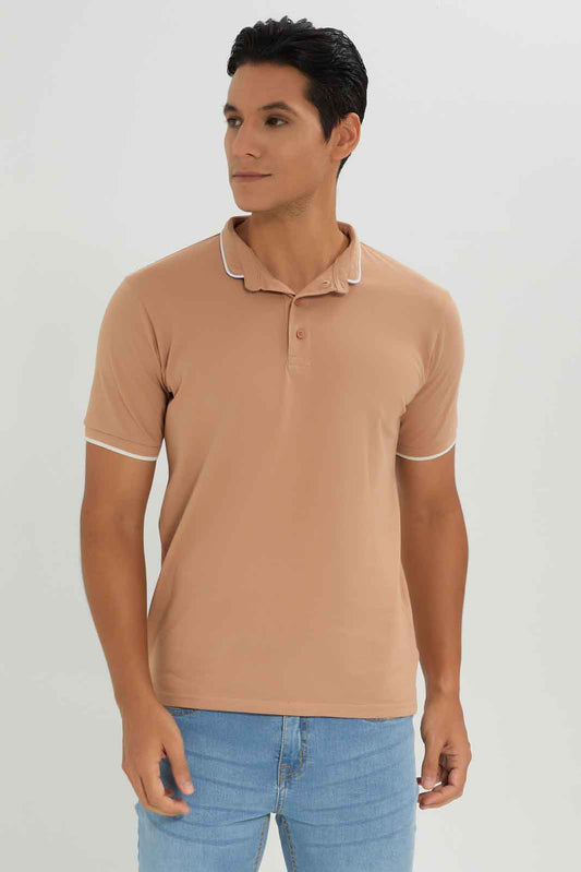 Redtag-Standup-Collar-Polo-Category:Polo-T-Shirts,-Colour:Beige,-Deals:New-In,-Dept:Menswear,-Filter:Men's-Clothing,-Men-Polo-T-Shirts,-New-In-Men-APL,-Non-Sale,-Section:Men,-TBL,-W22O-Men's-