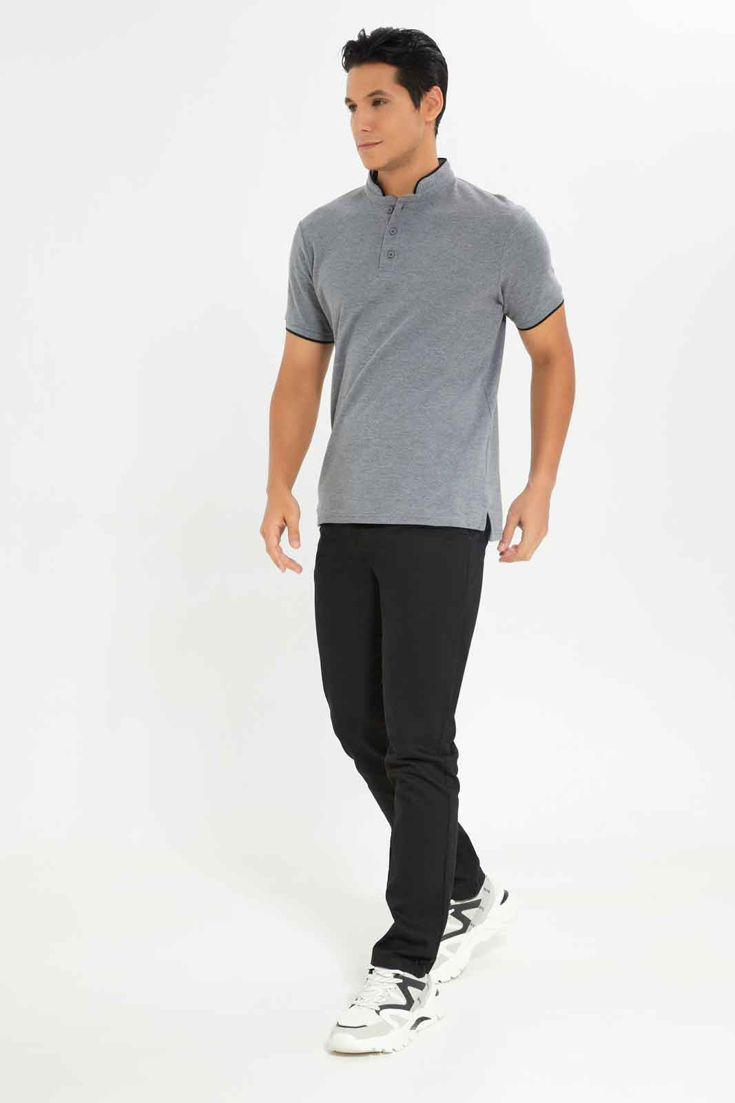 Redtag-Standup-Collar-Polo-Category:Polo-T-Shirts,-Colour:Charcoal,-Deals:New-In,-Dept:Menswear,-Filter:Men's-Clothing,-Men-Polo-T-Shirts,-New-In-Men-APL,-Non-Sale,-Section:Men,-TBL,-W22O-Men's-