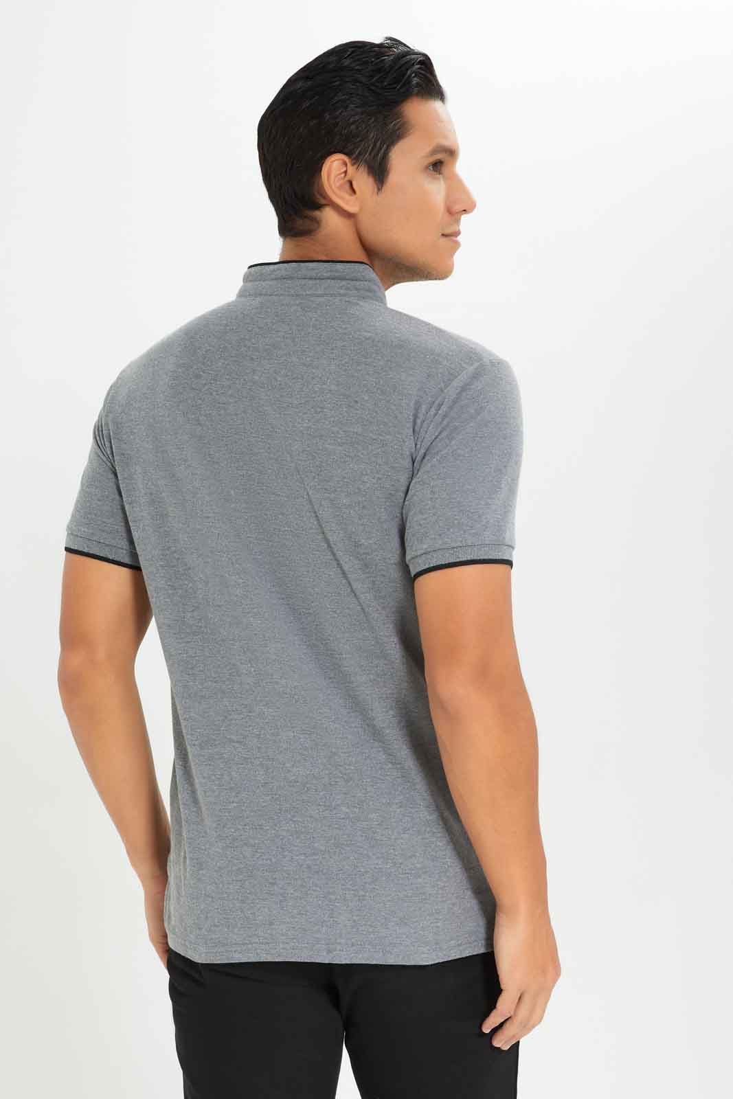 Redtag-Standup-Collar-Polo-Category:Polo-T-Shirts,-Colour:Charcoal,-Deals:New-In,-Dept:Menswear,-Filter:Men's-Clothing,-Men-Polo-T-Shirts,-New-In-Men-APL,-Non-Sale,-Section:Men,-TBL,-W22O-Men's-