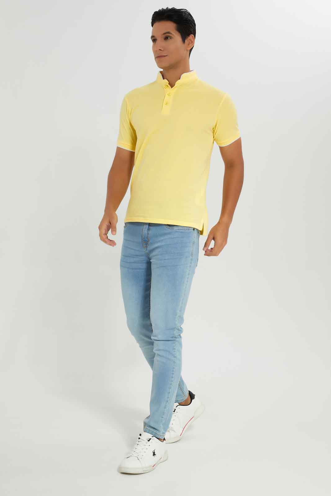 Redtag-Standup-Collar-Polo-Category:Polo-T-Shirts,-Colour:Yellow,-Deals:New-In,-Dept:Menswear,-Filter:Men's-Clothing,-Men-Polo-T-Shirts,-New-In-Men-APL,-Non-Sale,-Section:Men,-TBL,-W22O-Men's-