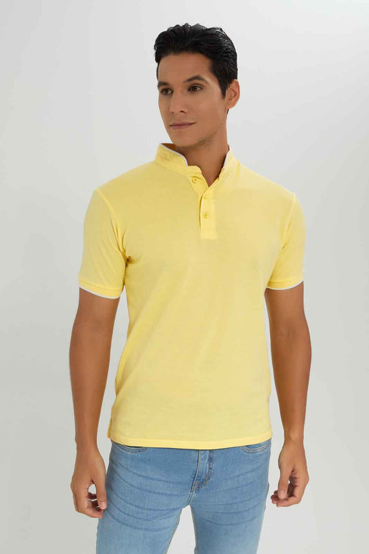 Redtag-Standup-Collar-Polo-Category:Polo-T-Shirts,-Colour:Yellow,-Deals:New-In,-Dept:Menswear,-Filter:Men's-Clothing,-Men-Polo-T-Shirts,-New-In-Men-APL,-Non-Sale,-Section:Men,-TBL,-W22O-Men's-