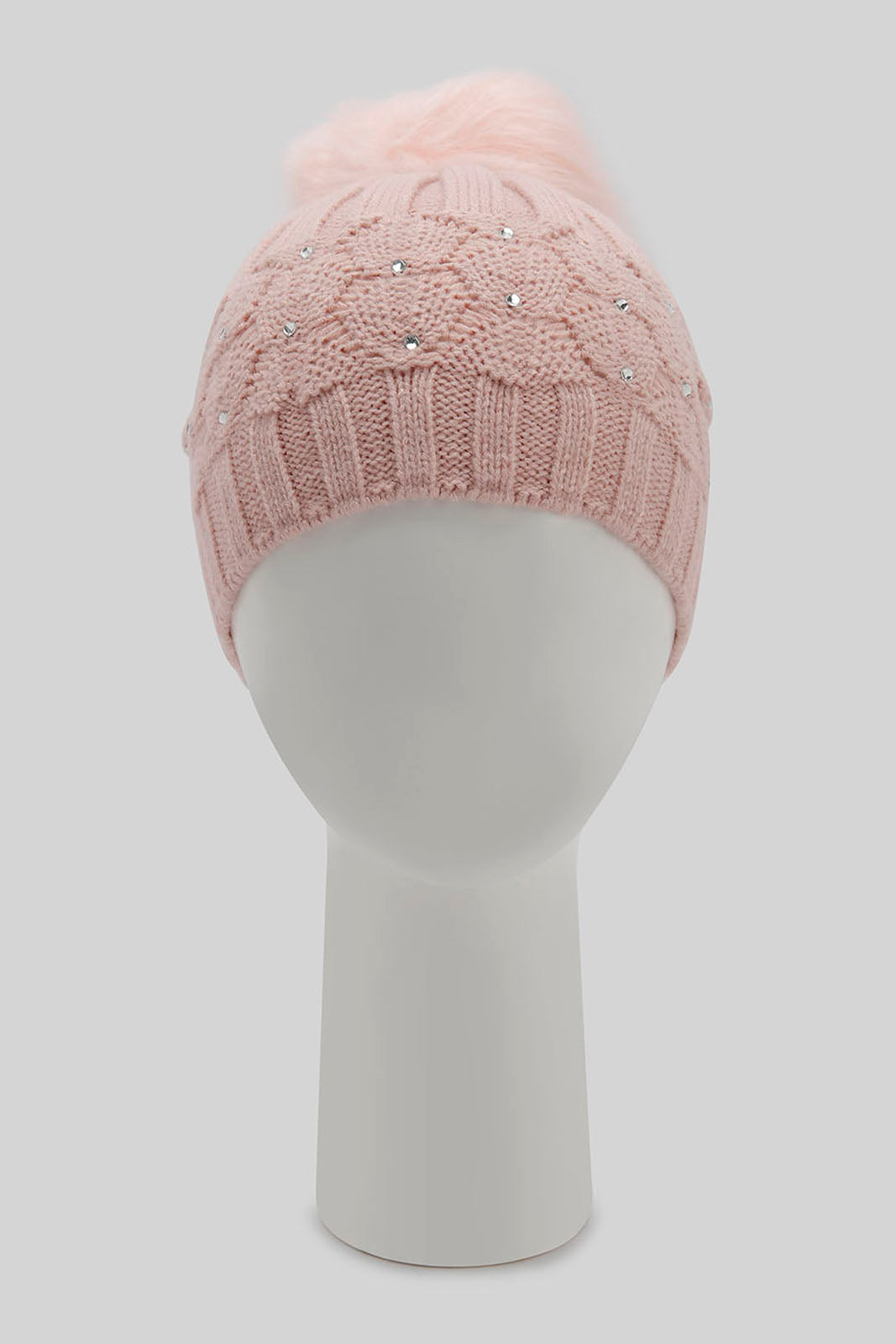 Redtag-Pink-Pom-Pom-Embelished-Knitted-Cap-Category:Knitted-Accessories,-Colour:Pink,-Filter:Women's-Accessories,-New-In,-New-In-Women-ACC,-Non-Sale,-Section:Women,-W22B,-Women-Knitted-Accessories-Women-