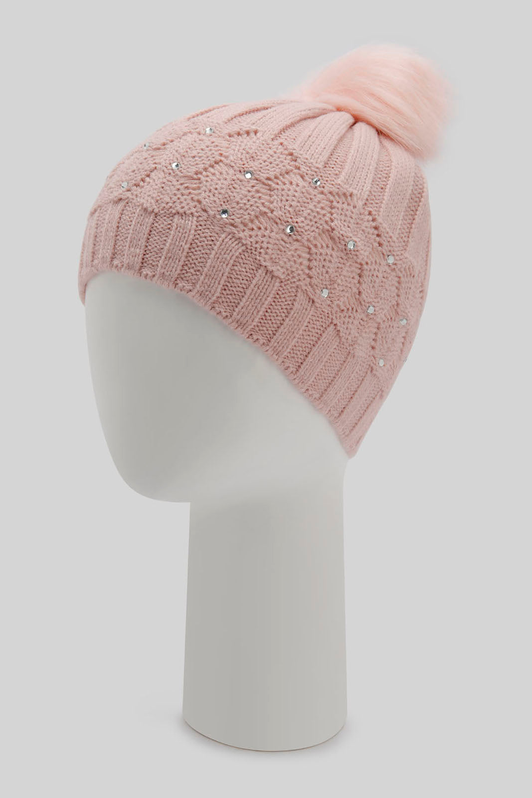 Redtag-Pink-Pom-Pom-Embelished-Knitted-Cap-Category:Knitted-Accessories,-Colour:Pink,-Filter:Women's-Accessories,-New-In,-New-In-Women-ACC,-Non-Sale,-Section:Women,-W22B,-Women-Knitted-Accessories-Women-