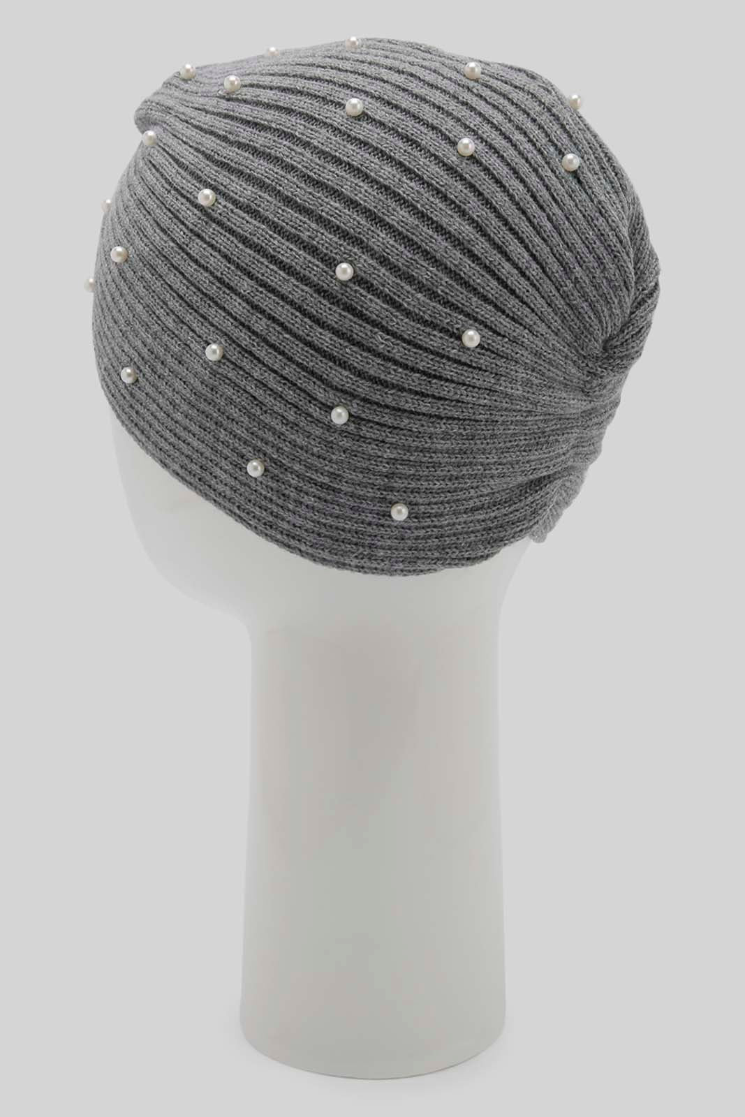 Redtag-Grey-Embelished-Knitted-Cap-Category:Knitted-Accessories,-Colour:Grey,-Filter:Women's-Accessories,-New-In,-New-In-Women-ACC,-Non-Sale,-Section:Women,-W22B,-Women-Knitted-Accessories-Women-