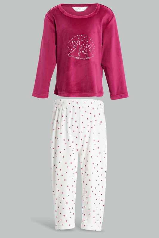 Redtag-Burgandy-Rabbit-Print-Velour-Top-&-Bottom-Set-Category:Pyjama-Sets,-Colour:Burgundy,-Deals:New-In,-Filter:Infant-Girls-(3-to-24-Mths),-ING-Pyjama-Sets,-New-In-ING-APL,-Non-Sale,-Section:Girls-(0-to-14Yrs),-W22A-Infant-Girls-3 to 24 Months