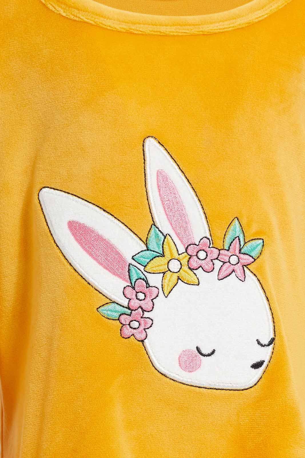 Redtag-Mustard-Bunny-Applique-Velour-Top-&-Bottom-Set-Category:Pyjama-Sets,-Colour:Mustard,-Deals:New-In,-Filter:Infant-Girls-(3-to-24-Mths),-ING-Pyjama-Sets,-New-In-ING-APL,-Non-Sale,-Section:Girls-(0-to-14Yrs),-W22A-Infant-Girls-3 to 24 Months