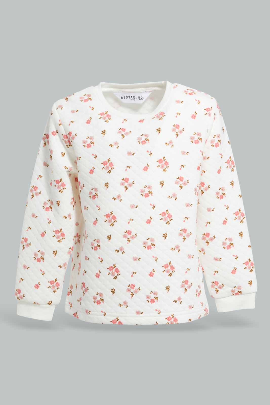 Redtag-White-Floral-Print-Quilted-Top-&-Bottom-Set-Category:Pyjama-Sets,-Colour:White,-Deals:New-In,-Filter:Infant-Girls-(3-to-24-Mths),-ING-Pyjama-Sets,-New-In-ING-APL,-Non-Sale,-Section:Girls-(0-to-14Yrs),-W22A-Infant-Girls-3 to 24 Months