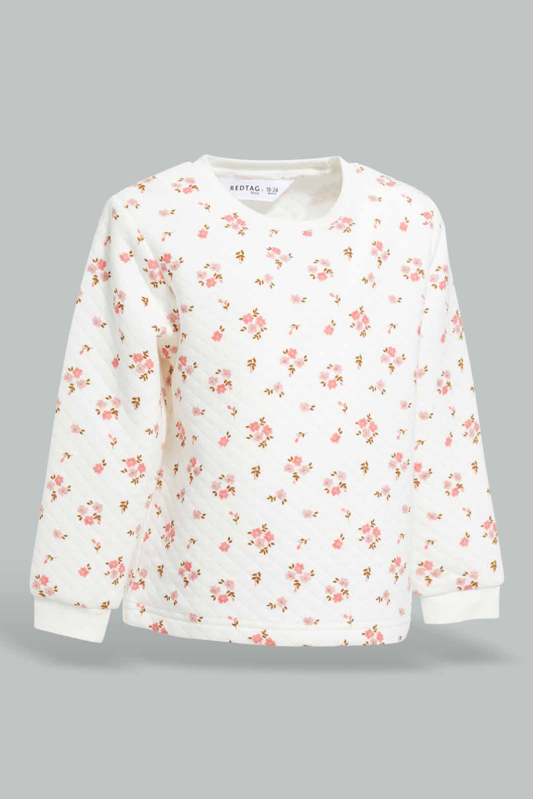 Redtag-White-Floral-Print-Quilted-Top-&-Bottom-Set-Category:Pyjama-Sets,-Colour:White,-Deals:New-In,-Filter:Infant-Girls-(3-to-24-Mths),-ING-Pyjama-Sets,-New-In-ING-APL,-Non-Sale,-Section:Girls-(0-to-14Yrs),-W22A-Infant-Girls-3 to 24 Months