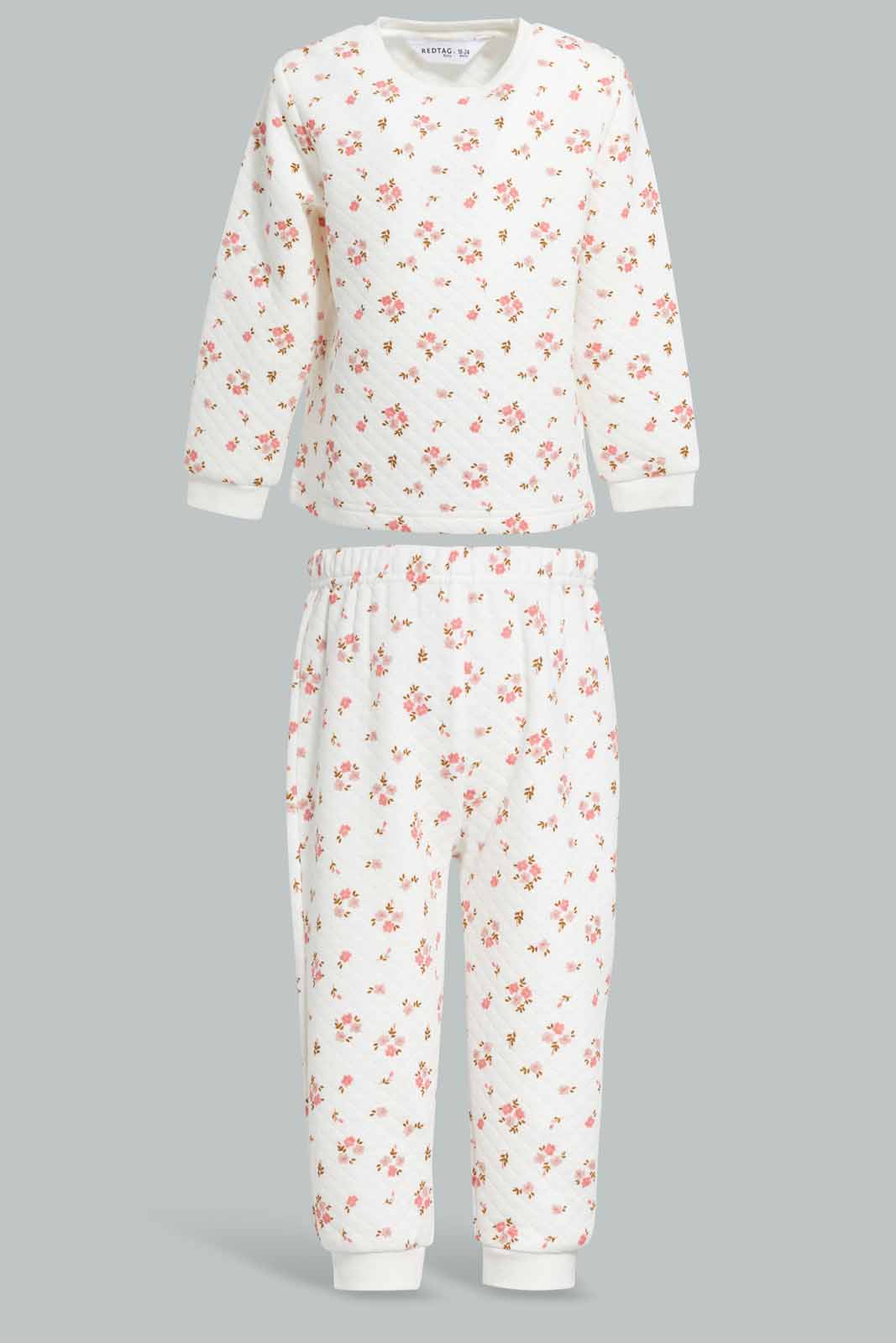 Redtag-White-Floral-Print-Quilted-Top-&-Bottom-Set-Category:Pyjama-Sets,-Colour:White,-Deals:New-In,-Filter:Infant-Girls-(3-to-24-Mths),-ING-Pyjama-Sets,-New-In-ING-APL,-Non-Sale,-Section:Girls-(0-to-14Yrs),-W22A-Infant-Girls-3 to 24 Months