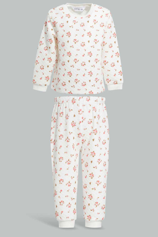 Redtag-White-Floral-Print-Quilted-Top-&-Bottom-Set-Category:Pyjama-Sets,-Colour:White,-Deals:New-In,-Filter:Infant-Girls-(3-to-24-Mths),-ING-Pyjama-Sets,-New-In-ING-APL,-Non-Sale,-Section:Girls-(0-to-14Yrs),-W22A-Infant-Girls-3 to 24 Months