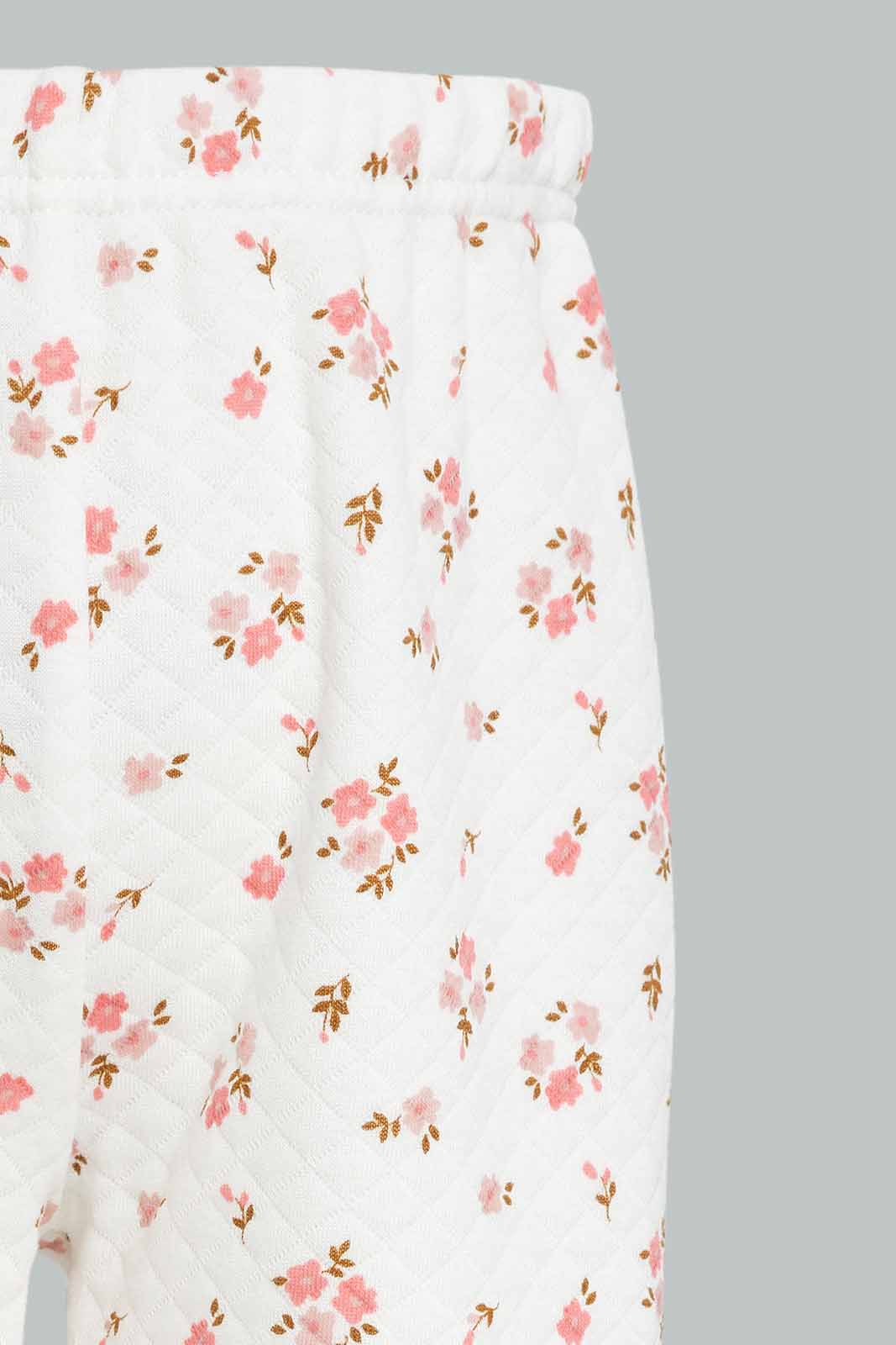 Redtag-White-Floral-Print-Quilted-Top-&-Bottom-Set-Category:Pyjama-Sets,-Colour:White,-Deals:New-In,-Filter:Infant-Girls-(3-to-24-Mths),-ING-Pyjama-Sets,-New-In-ING-APL,-Non-Sale,-Section:Girls-(0-to-14Yrs),-W22A-Infant-Girls-3 to 24 Months