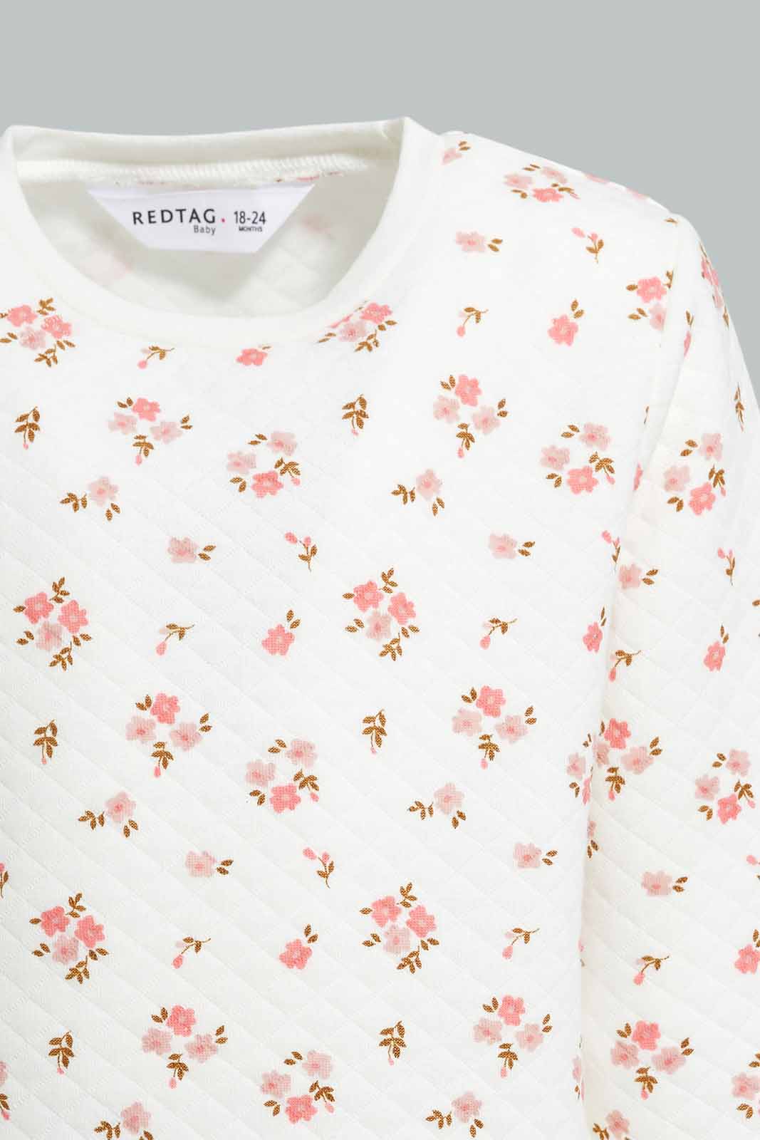 Redtag-White-Floral-Print-Quilted-Top-&-Bottom-Set-Category:Pyjama-Sets,-Colour:White,-Deals:New-In,-Filter:Infant-Girls-(3-to-24-Mths),-ING-Pyjama-Sets,-New-In-ING-APL,-Non-Sale,-Section:Girls-(0-to-14Yrs),-W22A-Infant-Girls-3 to 24 Months