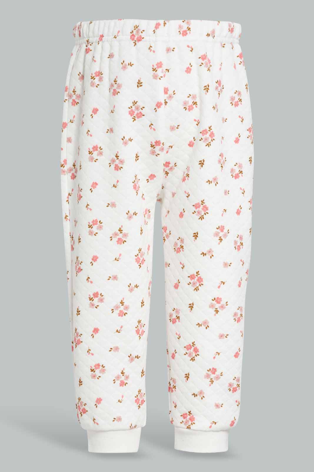 Redtag-White-Floral-Print-Quilted-Top-&-Bottom-Set-Category:Pyjama-Sets,-Colour:White,-Deals:New-In,-Filter:Infant-Girls-(3-to-24-Mths),-ING-Pyjama-Sets,-New-In-ING-APL,-Non-Sale,-Section:Girls-(0-to-14Yrs),-W22A-Infant-Girls-3 to 24 Months