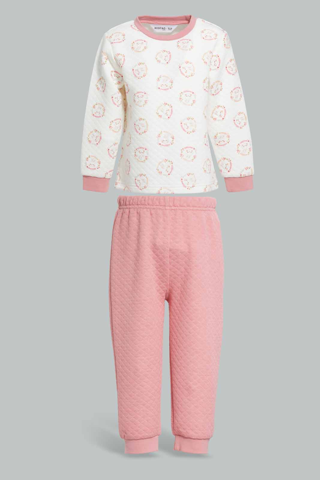 Redtag-Pink-Floral-Print-Quilted-Top-&-Bottom-Set-Category:Pyjama-Sets,-Colour:Apricot,-Deals:New-In,-Filter:Infant-Girls-(3-to-24-Mths),-ING-Pyjama-Sets,-New-In-ING-APL,-Non-Sale,-Section:Girls-(0-to-14Yrs),-W22A-Infant-Girls-3 to 24 Months