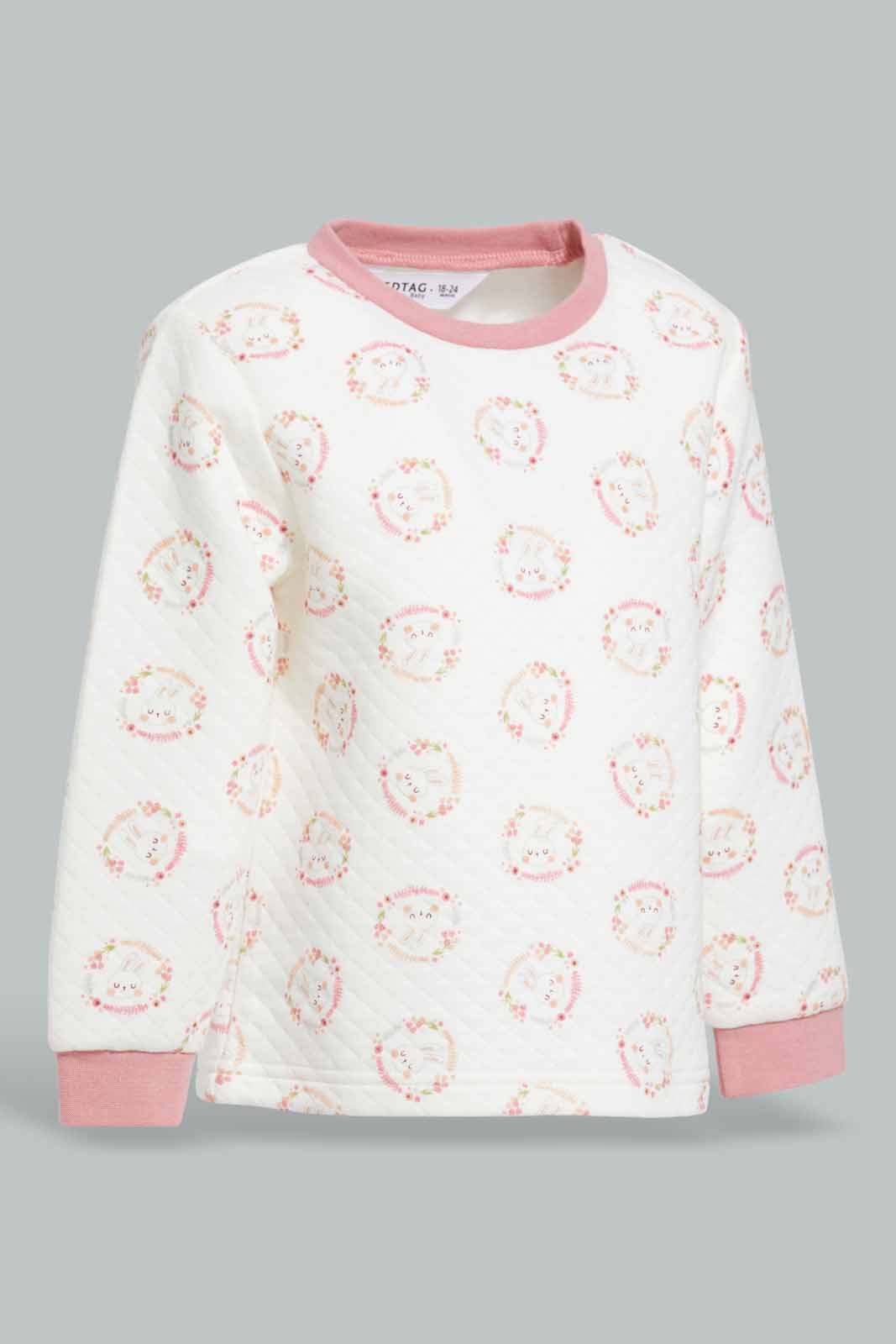 Redtag-Pink-Floral-Print-Quilted-Top-&-Bottom-Set-Category:Pyjama-Sets,-Colour:Apricot,-Deals:New-In,-Filter:Infant-Girls-(3-to-24-Mths),-ING-Pyjama-Sets,-New-In-ING-APL,-Non-Sale,-Section:Girls-(0-to-14Yrs),-W22A-Infant-Girls-3 to 24 Months
