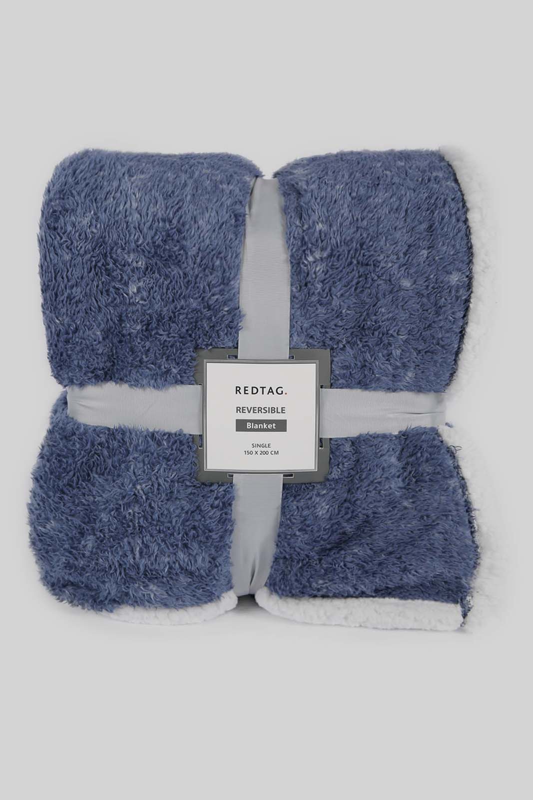 Redtag-Blue-Reversible-Fur-Blanket-(Single-Size)-Category:Blankets,-Colour:Blue,-Deals:New-In,-Dept:Home,-Filter:Home-Bedroom,-HMW-BED-Blankets,-New-In-HMW-BED,-Non-Sale,-Section:Homewares,-W22A-Home-Bedroom-