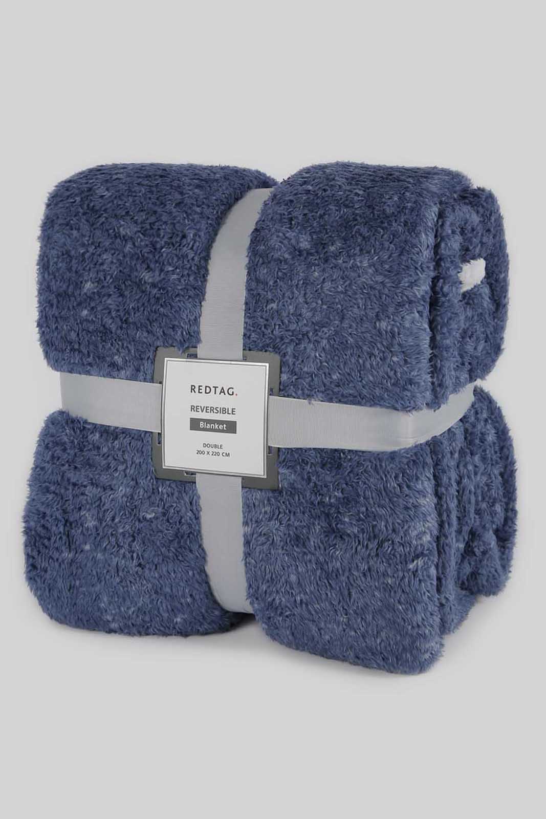 Redtag-Blue-Reversible-Fur-Blanket-(Double-Size)-Category:Blankets,-Colour:Blue,-Deals:New-In,-Dept:Home,-Filter:Home-Bedroom,-HMW-BED-Blankets,-New-In-HMW-BED,-Non-Sale,-Section:Homewares,-W22A-Home-Bedroom-