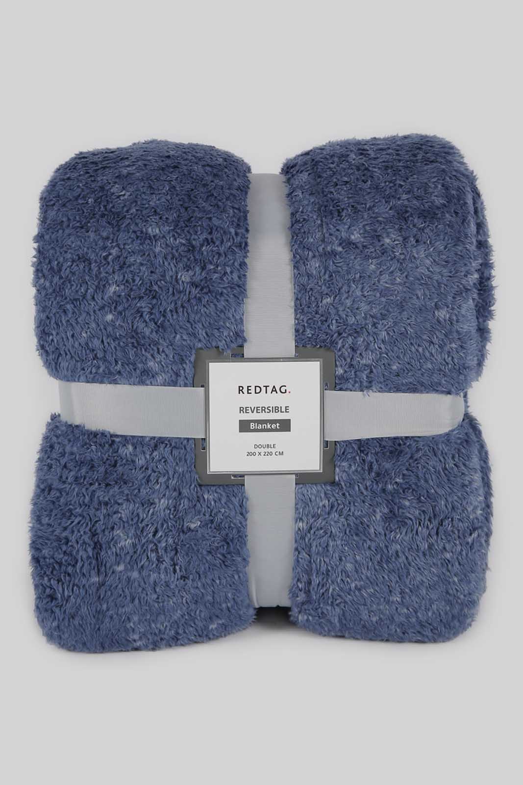 Redtag-Blue-Reversible-Fur-Blanket-(Double-Size)-Category:Blankets,-Colour:Blue,-Deals:New-In,-Dept:Home,-Filter:Home-Bedroom,-HMW-BED-Blankets,-New-In-HMW-BED,-Non-Sale,-Section:Homewares,-W22A-Home-Bedroom-