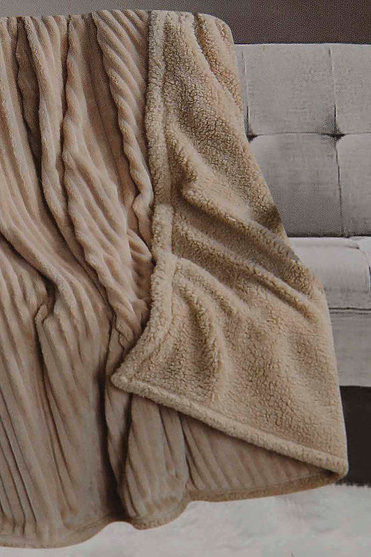 Redtag-Beige-Reversible-Fur-Blanket-(Double-Size)-Category:Blankets,-Colour:Beige,-Deals:New-In,-Dept:Home,-Filter:Home-Bedroom,-HMW-BED-Blankets,-New-In-HMW-BED,-Non-Sale,-Section:Homewares,-W22A-Home-Bedroom-