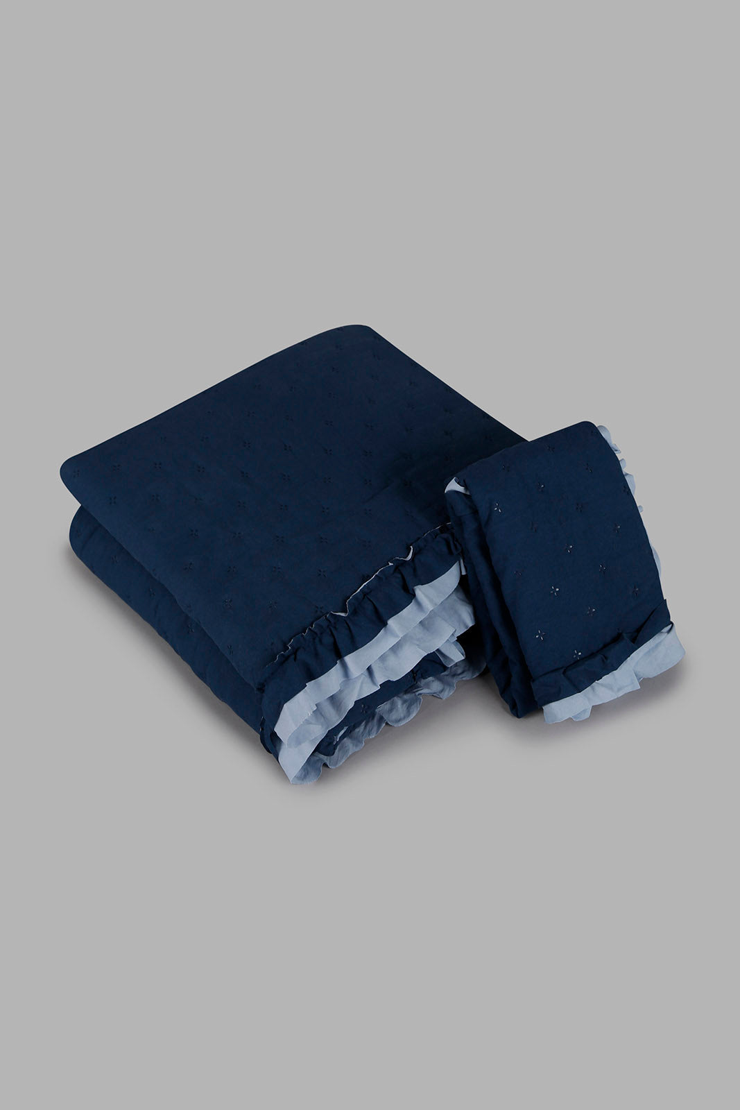 Redtag-Blue-Dotted-Bedspread-With-Ruffles-(Single-Size)-Category:Bedspreads,-Colour:Blue,-Deals:New-In,-Filter:Home-Bedroom,-HMW-BED-Bedspreads,-New-In-HMW-BED,-Non-Sale,-Section:Homewares,-W22B-Home-Bedroom-