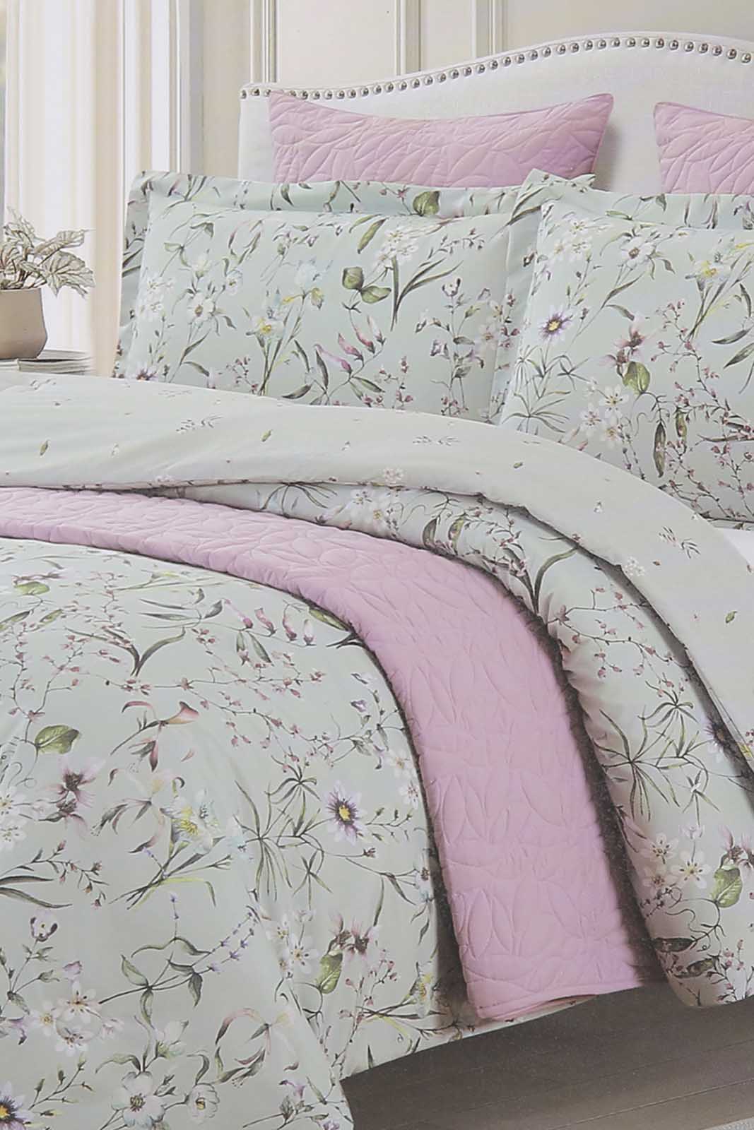 Redtag-Green-Floral-6-Pc-Printed-Comforter-And-Coverlet-Set-(Double-Size)-Category:Comforters,-Colour:Green,-Deals:New-In,-Dept:Home,-Filter:Home-Bedroom,-HMW-BED-Comforters,-New-In-HMW-BED,-Non-Sale,-Section:Homewares,-W22B-Home-Bedroom-