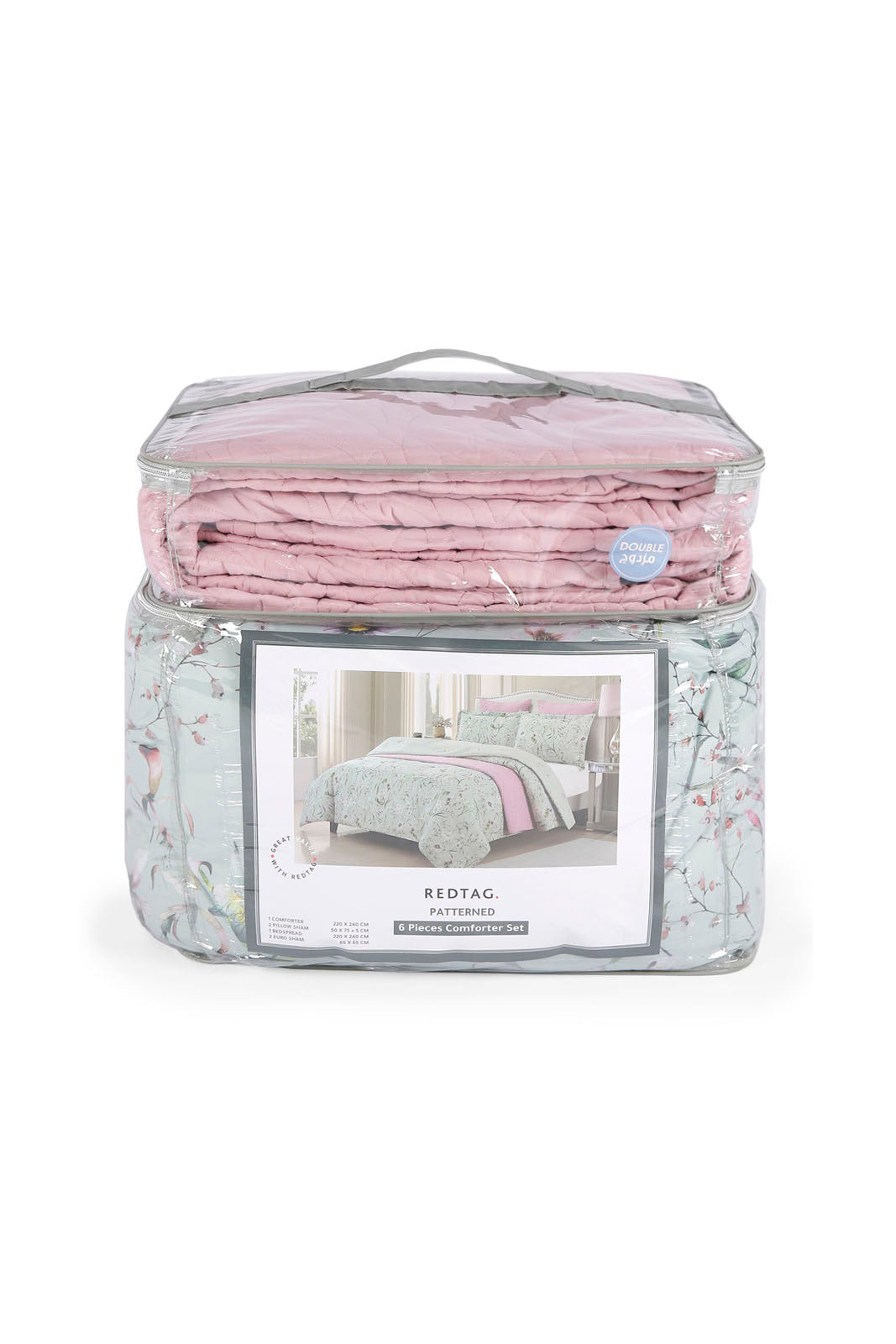 Redtag-Green-Floral-6-Pc-Printed-Comforter-And-Coverlet-Set-(Double-Size)-Category:Comforters,-Colour:Green,-Deals:New-In,-Dept:Home,-Filter:Home-Bedroom,-HMW-BED-Comforters,-New-In-HMW-BED,-Non-Sale,-Section:Homewares,-W22B-Home-Bedroom-
