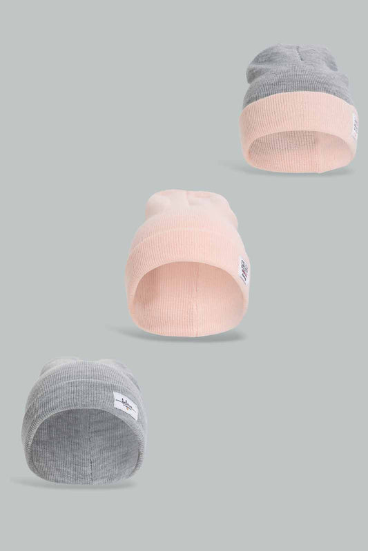 Redtag-Multi-Colour-Knitted-Cap-Set-Of-3-Category:Knitted-Accessories,-Colour:Assorted,-Filter:Girls-Accessories,-GIR-Knitted-Accessories,-New-In,-New-In-GIR-ACC,-Non-Sale,-Section:Girls-(0-to-14Yrs),-W22B-Girls-
