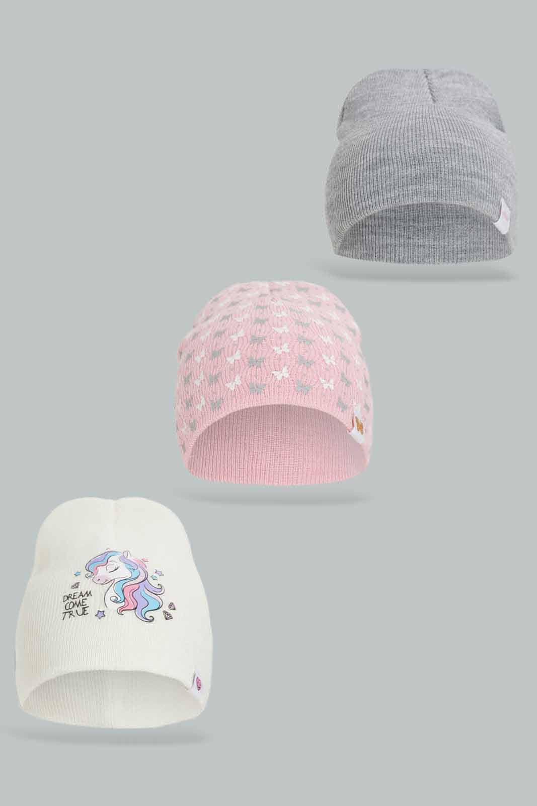 Redtag-Multi-Colour-Knitted-Cap-Set-Of-3-Category:Knitted-Accessories,-Colour:Assorted,-Dept:Girls,-Filter:Girls-Accessories,-GIR-Knitted-Accessories,-New-In,-New-In-GIR-ACC,-Non-Sale,-Section:Girls-(0-to-14Yrs),-W22B-Girls-