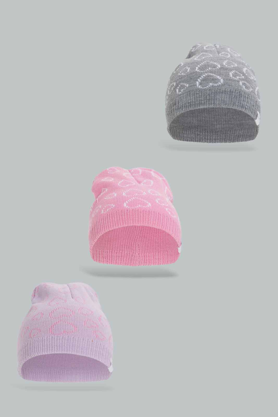 Redtag-Multi-Colour-Knitted-Cap-Set-Of-3-Category:Knitted-Accessories,-Colour:Assorted,-Dept:Girls,-Filter:Girls-Accessories,-GIR-Knitted-Accessories,-New-In,-New-In-GIR-ACC,-Non-Sale,-Section:Girls-(0-to-14Yrs),-W22B-Girls-