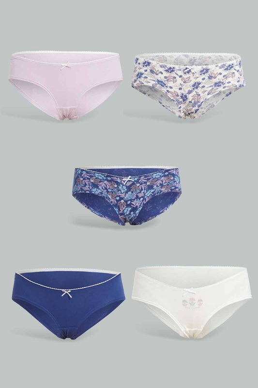 Redtag-Assorted-Print/Plain-Boyleg-Briefs-(5-Pack)-365,-Category:Briefs,-Colour:Assorted,-Deals:New-In,-Filter:Women's-Clothing,-New-In-Women-APL,-Non-Sale,-Section:Women,-Women-Briefs--