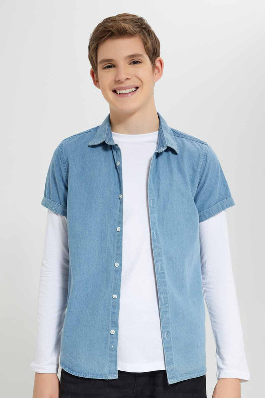 Redtag-Blue-Shirt-With-T-Shirt-Casual-Shirt-BSR-Shirts,-Category:Shirts,-Colour:Blue,-Deals:New-In,-Filter:Senior-Boys-(8-to-14-Yrs),-New-In-BSR-APL,-Non-Sale,-Section:Boys-(0-to-14Yrs),-W22O-Senior-Boys-9 to 14 Years