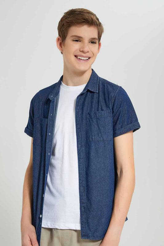 Redtag-Darkwash-Shirt-With-Tee-BSR-Shirts,-Category:Shirts,-Colour:Dark-Wash,-Deals:New-In,-Filter:Senior-Boys-(8-to-14-Yrs),-New-In-BSR-APL,-Non-Sale,-Section:Boys-(0-to-14Yrs),-W22O-Senior-Boys-9 to 14 Years