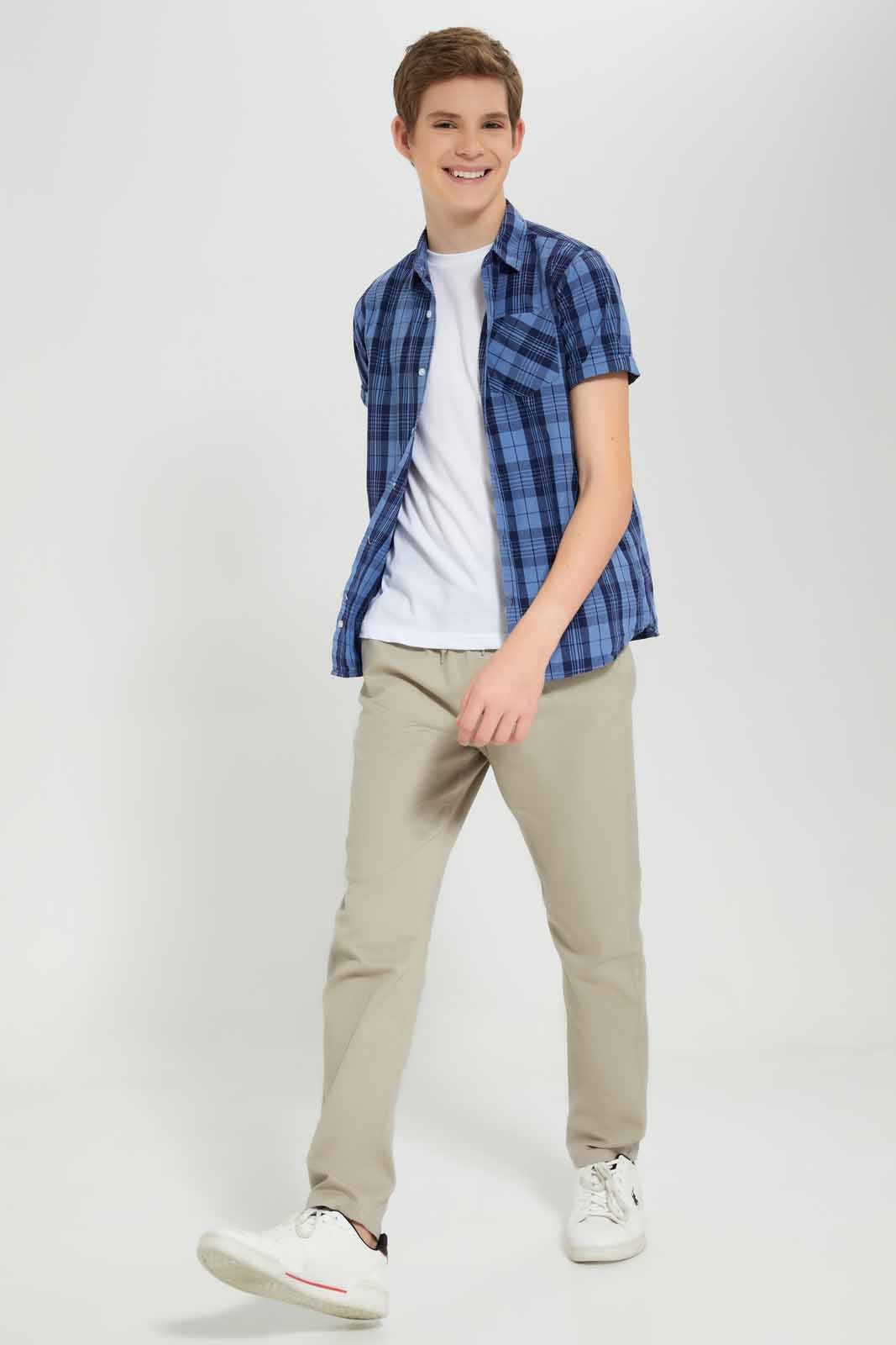 Redtag-Navy-&-Blue-Check-Shirt-With-White-Tee-BSR-Shirts,-Category:Shirts,-Colour:Navy,-Deals:New-In,-Filter:Senior-Boys-(8-to-14-Yrs),-New-In-BSR-APL,-Non-Sale,-Section:Boys-(0-to-14Yrs),-W22O-Senior-Boys-9 to 14 Years